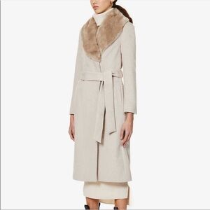 Reiss Truffle Nude Taupe Pacey Removable Faux Fur Collar Midi Coat Jacket Size 2